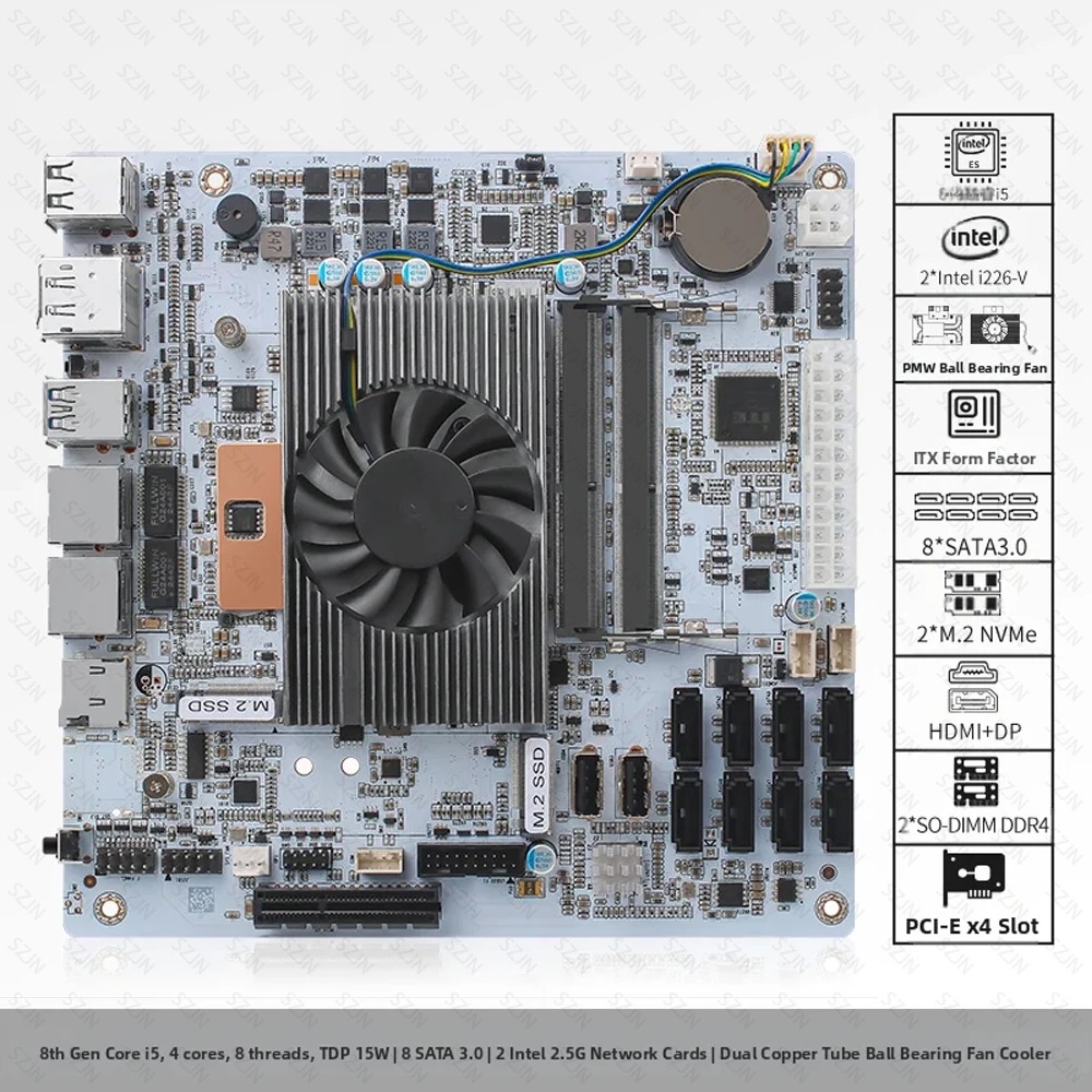 Placa Base I5-8265U ES 8 SATA  - Mini Itx Dual 2.5G Nas Motherboard reseña y precio